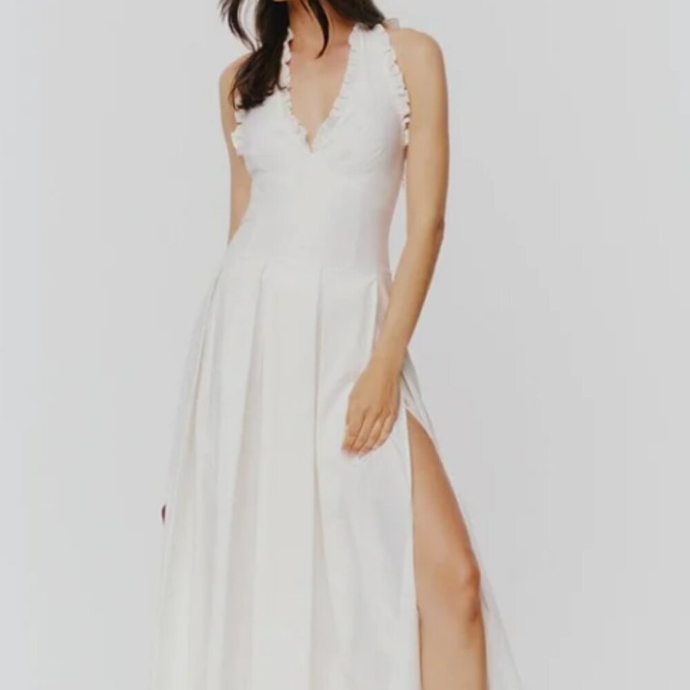 Reformation Beaux White Halter Backless Organic Cotton Summer Dress Size 8 - Picture 2 of 9